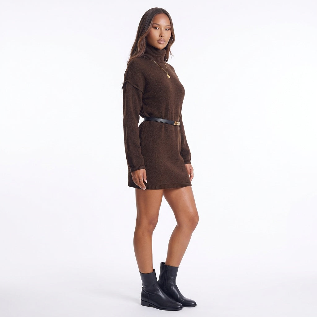 Cocoa Season Turtleneck Sweater Mini Dress