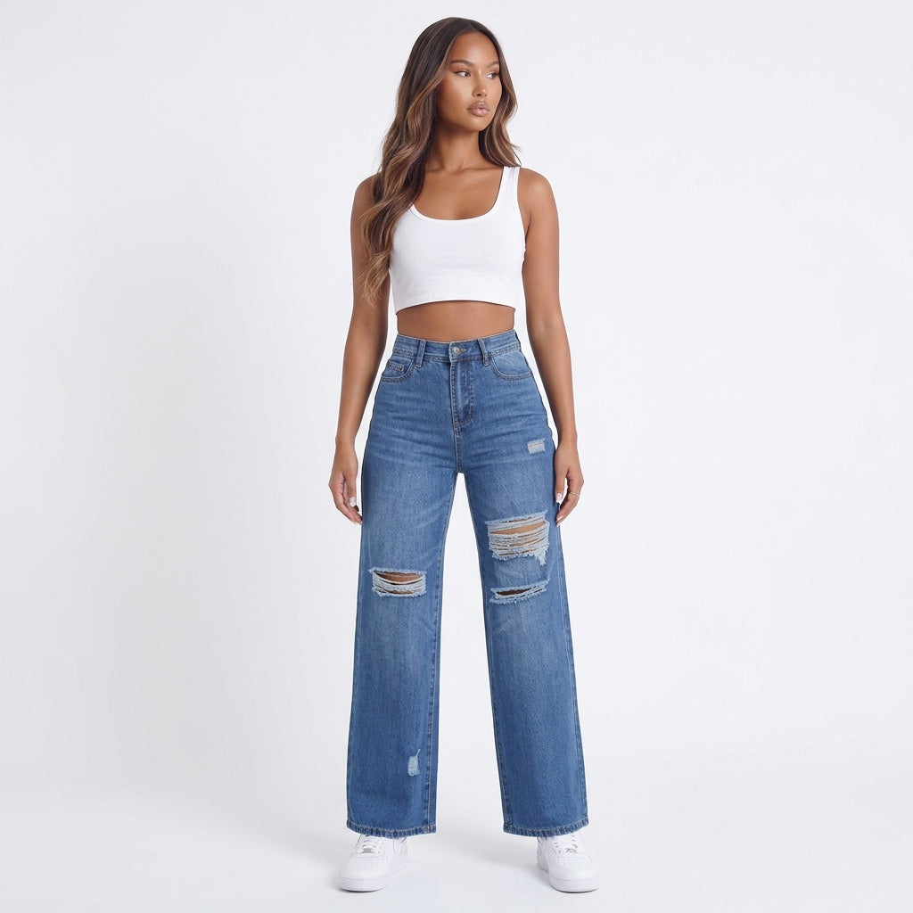 Rough Around the Edges Distressed Wide-Leg Jeans