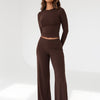 Mocha State of Mind Long Sleeve Top and Wide-Leg Pants Set