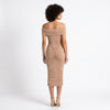 Sculpted in Sand Off-Shoulder Ruched Midi Dress