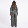 Street Code Washed Denim Cargo Wide-Leg Jumpsuit