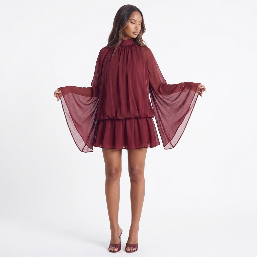 A Little Extra High Neck Ruffled Mini Dress