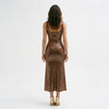 Cocoa Afterglow Cowl-Neck Shimmer Midi Dress