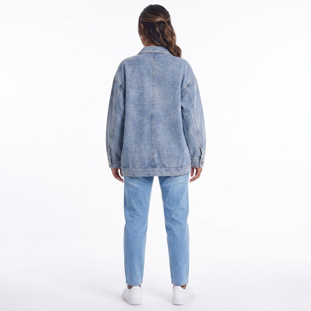 Dropped Shoulder Denim Jacket with Pockets
