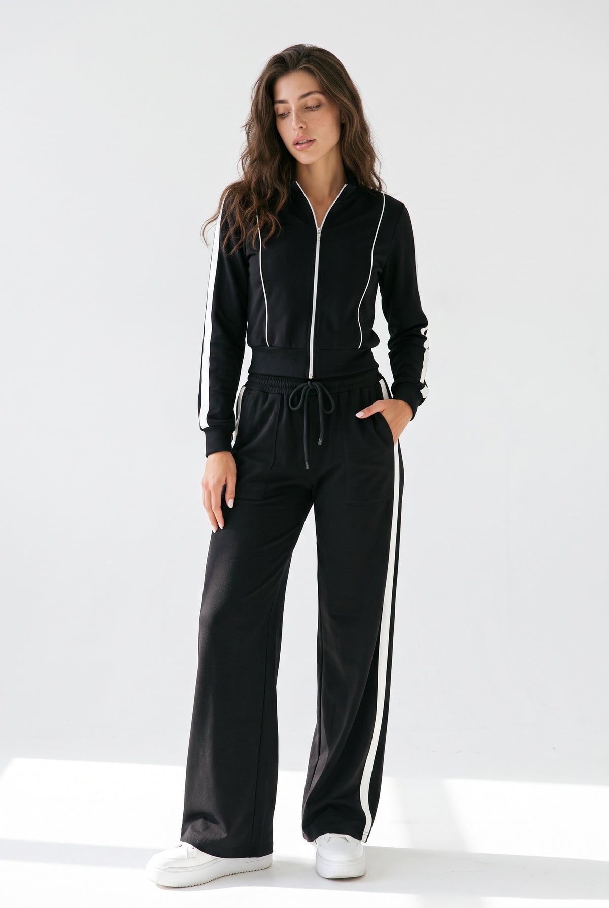 Off-Duty Ace Black Track Jacket and Wide-Leg Pants Set