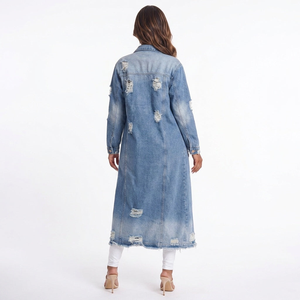 Long Sleeve Raw Hem Denim Jacket