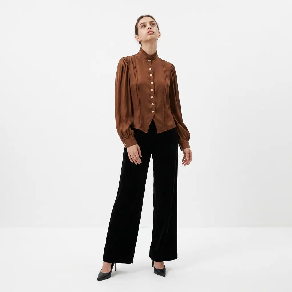 Satin-finish Victorian Button-up Top