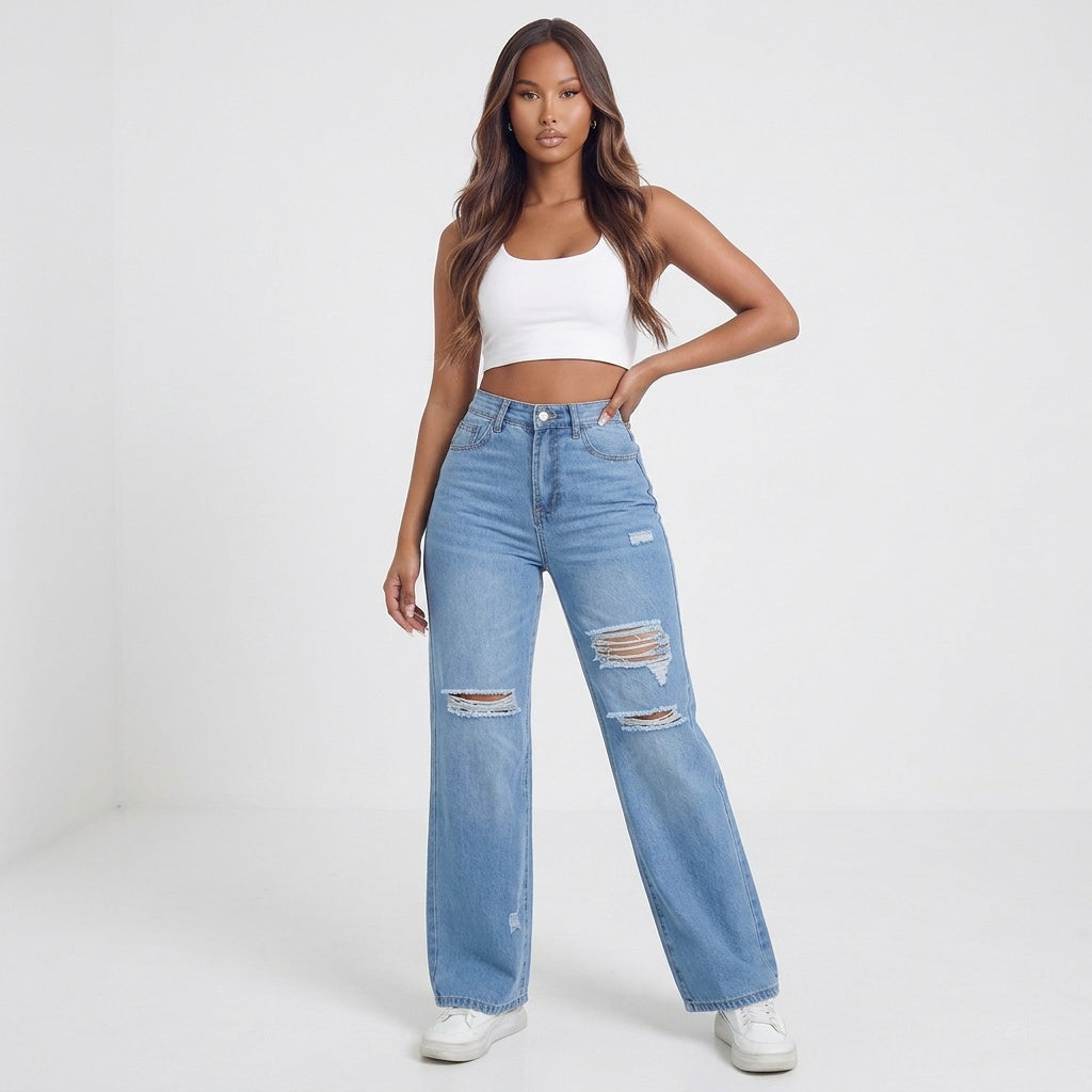 Rough Around the Edges Distressed Wide-Leg Jeans