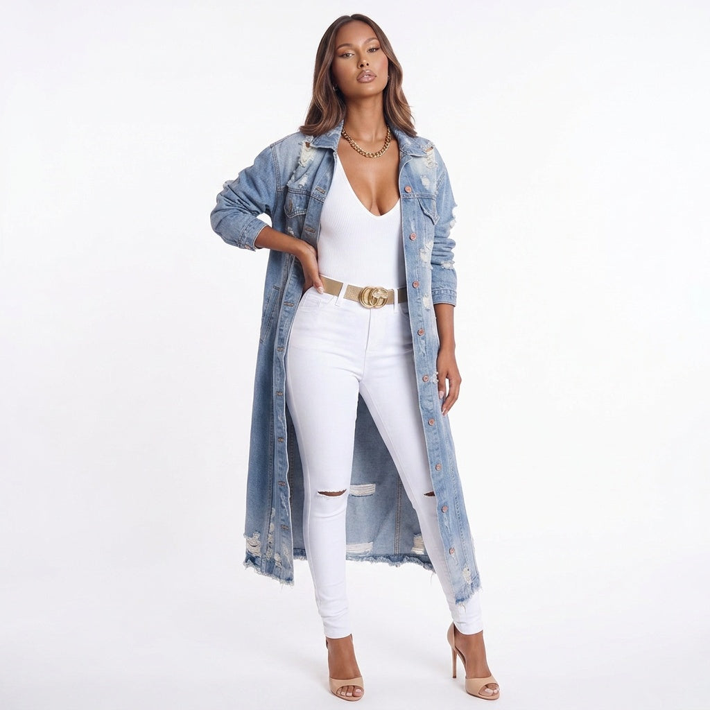 Long Sleeve Raw Hem Denim Jacket