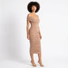 Sculpted in Sand Off-Shoulder Ruched Midi Dress