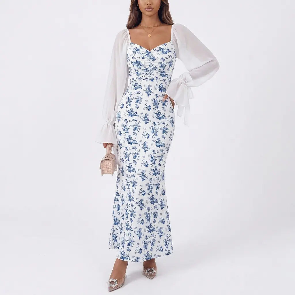 Delft Darling Sweetheart Neckline Maxi Dress