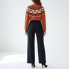 Harvest Hex Cat Pattern Knit Round Neck Sweater