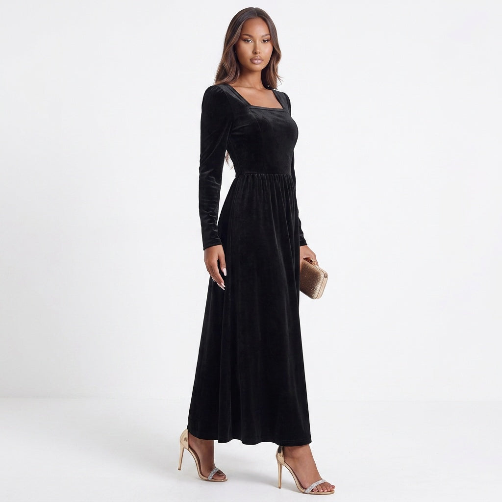 Velvet Square Neck Long Sleeve Dress