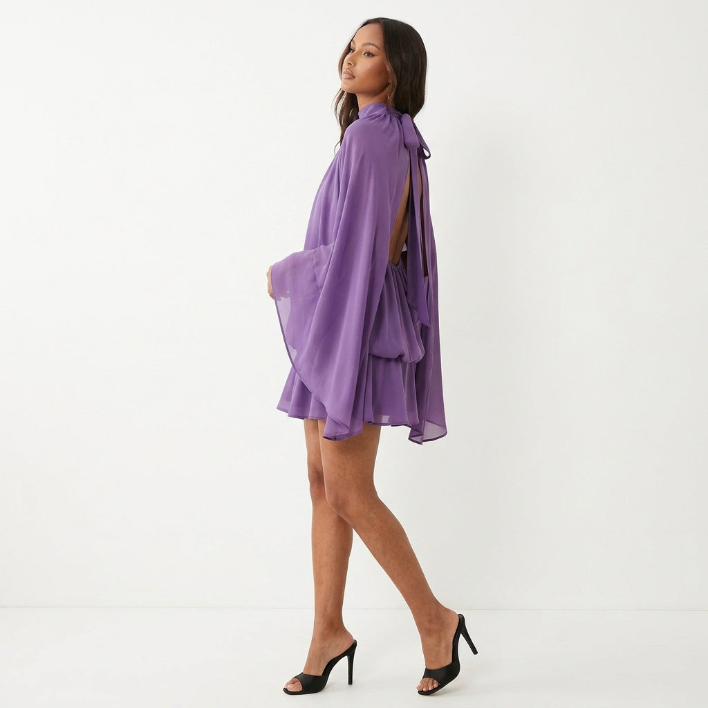 A Little Extra High Neck Ruffled Mini Dress