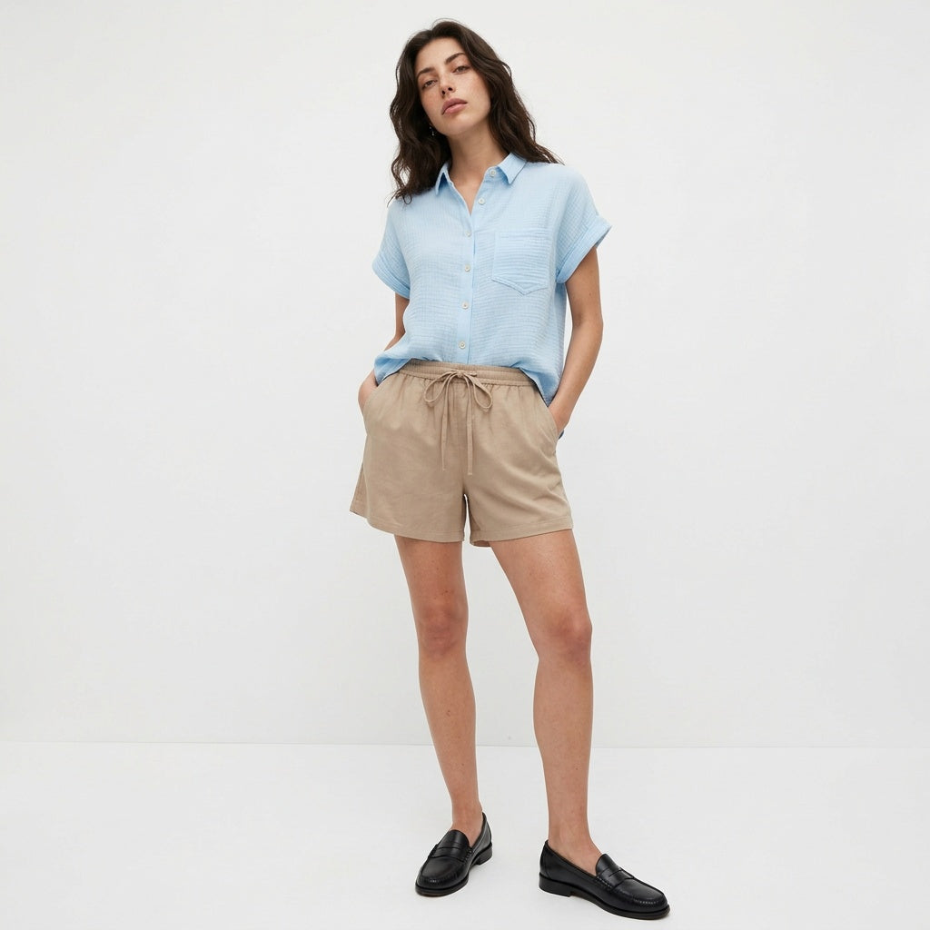 Weekend Away Rolled Sleeve Button-up Top