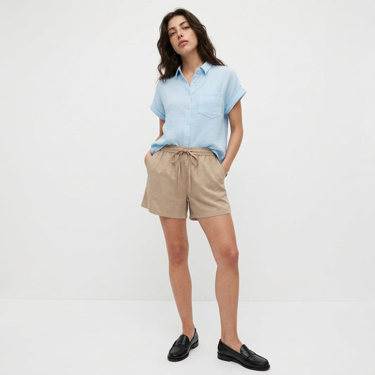 Weekend Away Rolled Sleeve Button-up Top