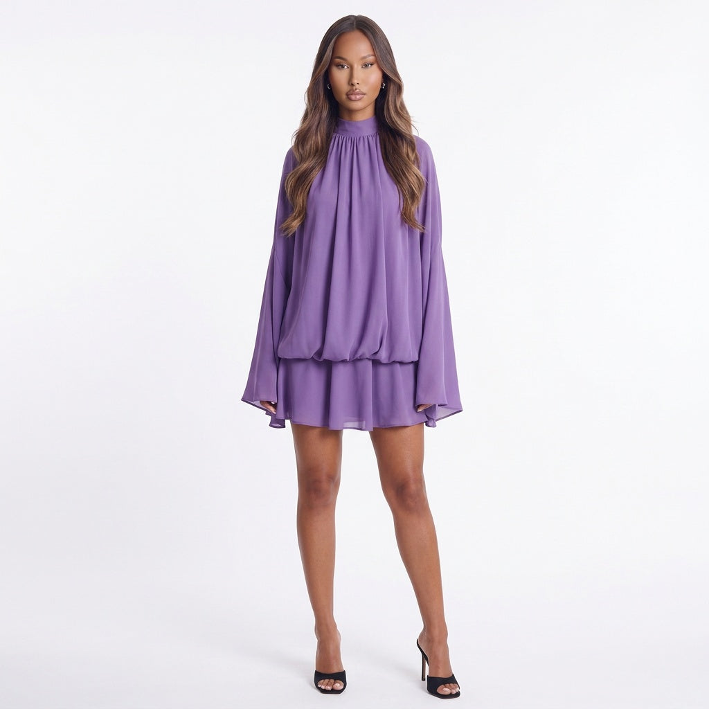 A Little Extra High Neck Ruffled Mini Dress