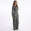 Street Code Washed Denim Cargo Wide-Leg Jumpsuit