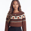 Harvest Hex Cat Pattern Knit Round Neck Sweater