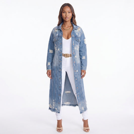 Long Sleeve Raw Hem Denim Jacket