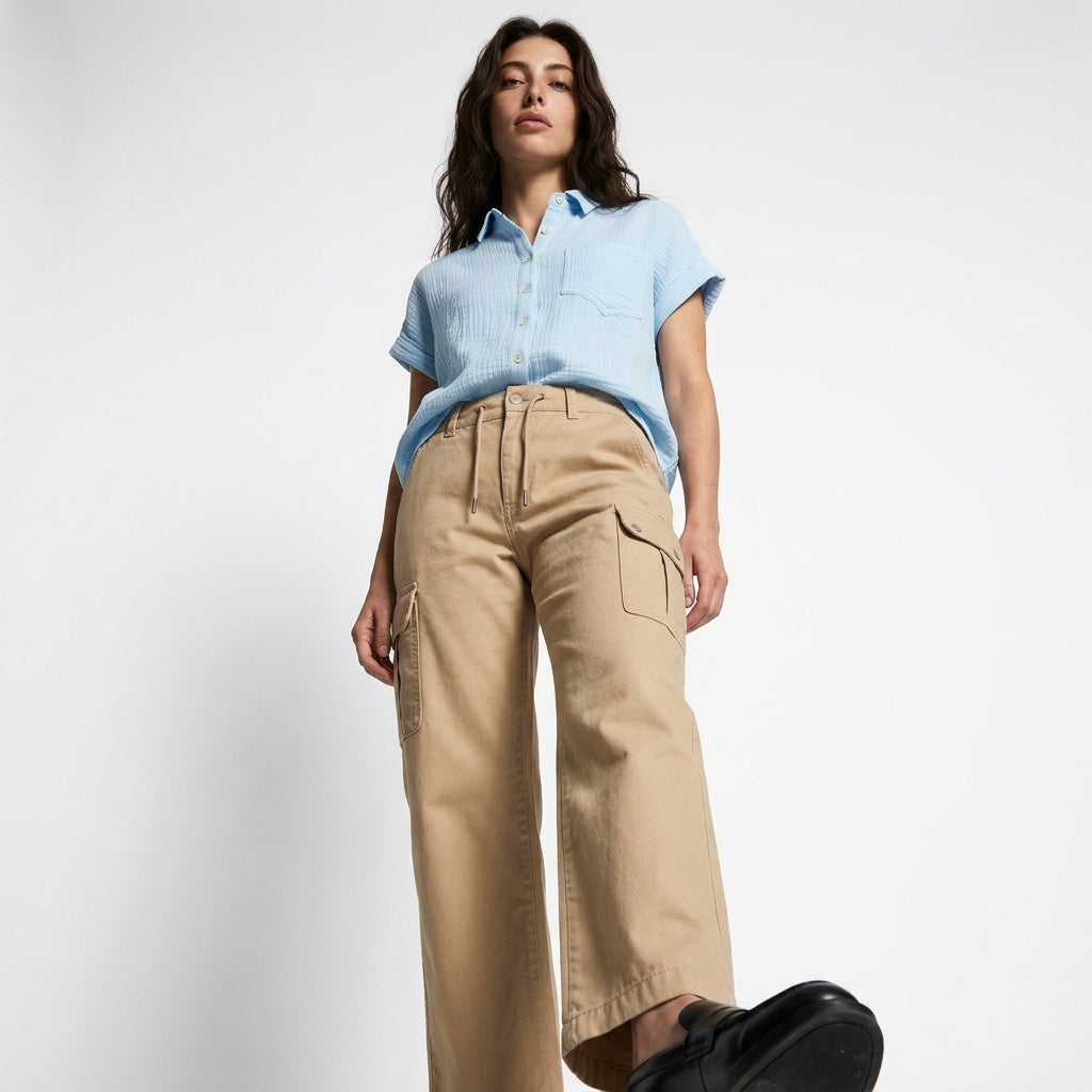 Weekend Away Rolled Sleeve Button-up Top