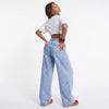 Crossed Lines Washed Wrap-Front Wide-Leg Jeans