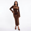 The Way You Look Tonight Velvet Midi Dress – Brown
