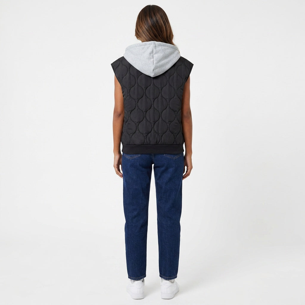 Drawstring Zip Up Hooded Vest Coat