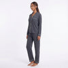 Contrast Piping Button Down Top and Pants Loungewear Set