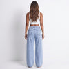Crossed Lines Washed Wrap-Front Wide-Leg Jeans