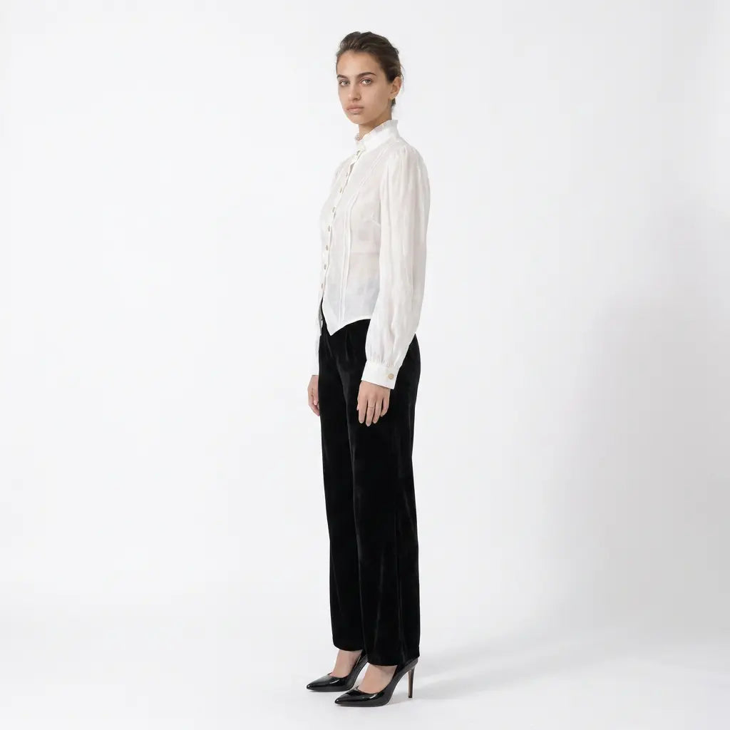 Satin-finish Victorian Button-up Top