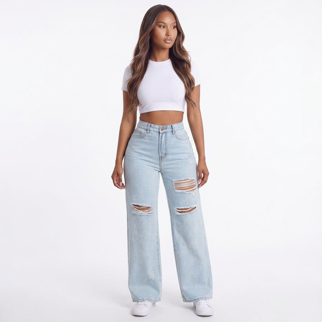 Rough Around the Edges Distressed Wide-Leg Jeans