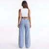 Crossed Lines Washed Wrap-Front Wide-Leg Jeans