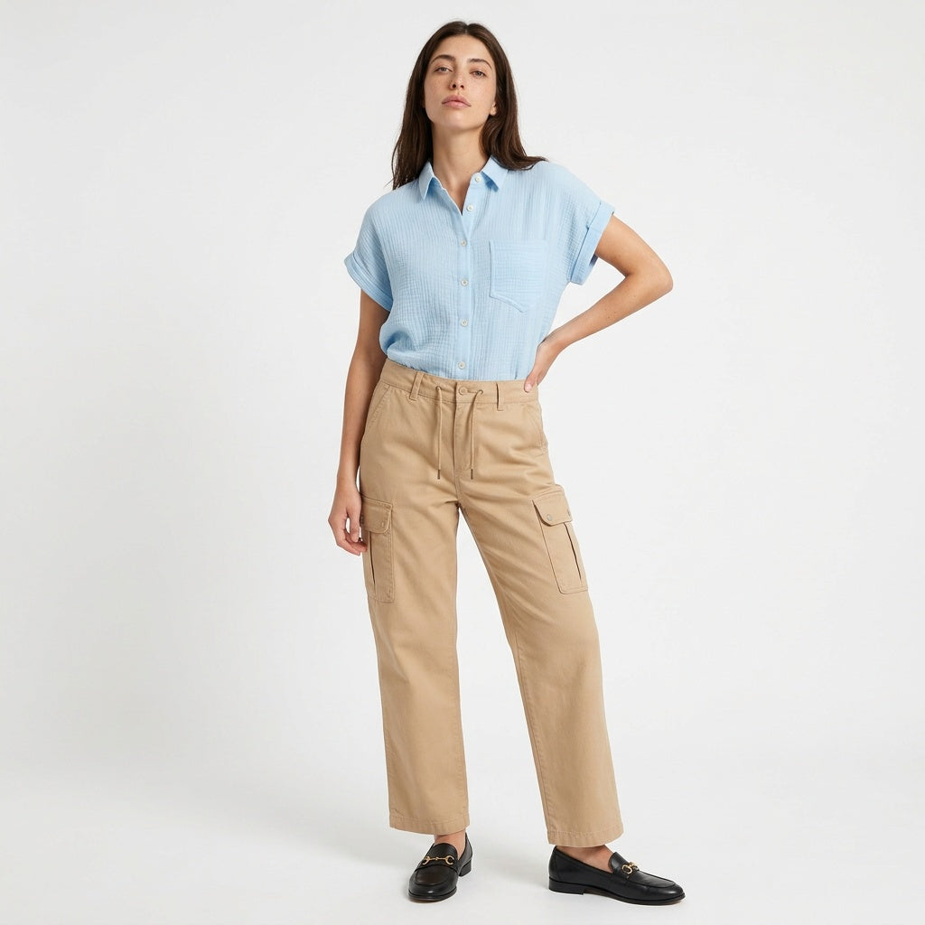 Weekend Away Rolled Sleeve Button-up Top