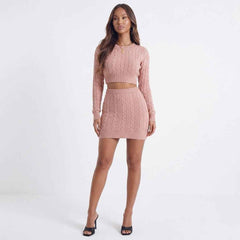 Sweet Talk Cable-Knit Cropped Sweater Skirt Set