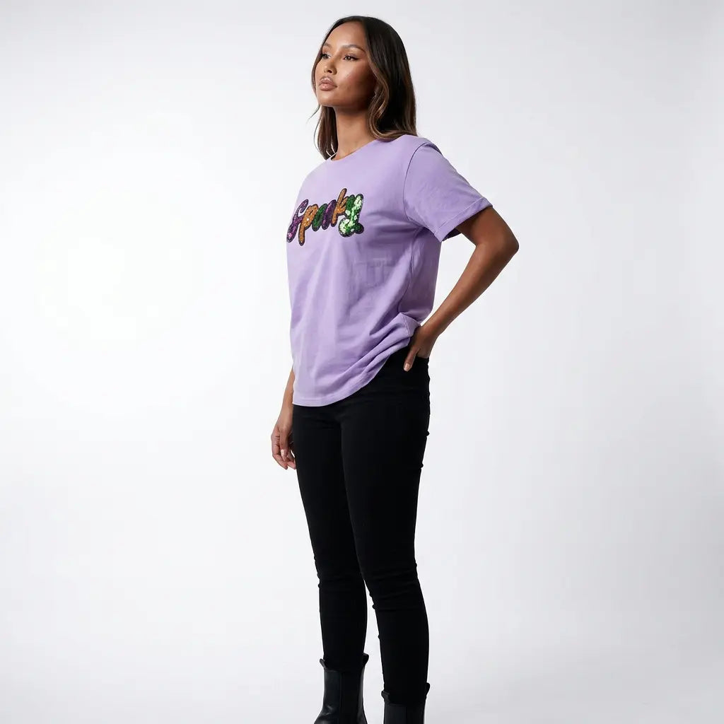 Spellbound Sparkle Darling Patched Cotton Blend T Shirt Plus Size