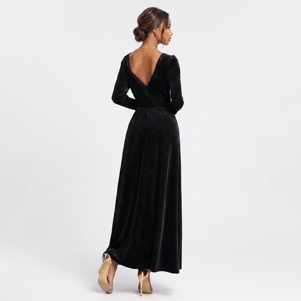 Velvet Square Neck Long Sleeve Dress