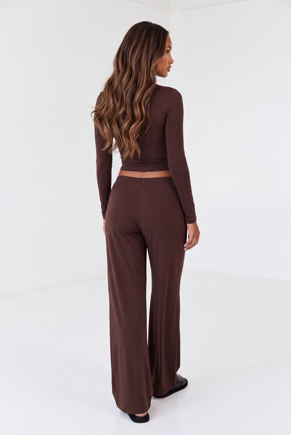 Mocha State of Mind Long Sleeve Top and Wide-Leg Pants Set