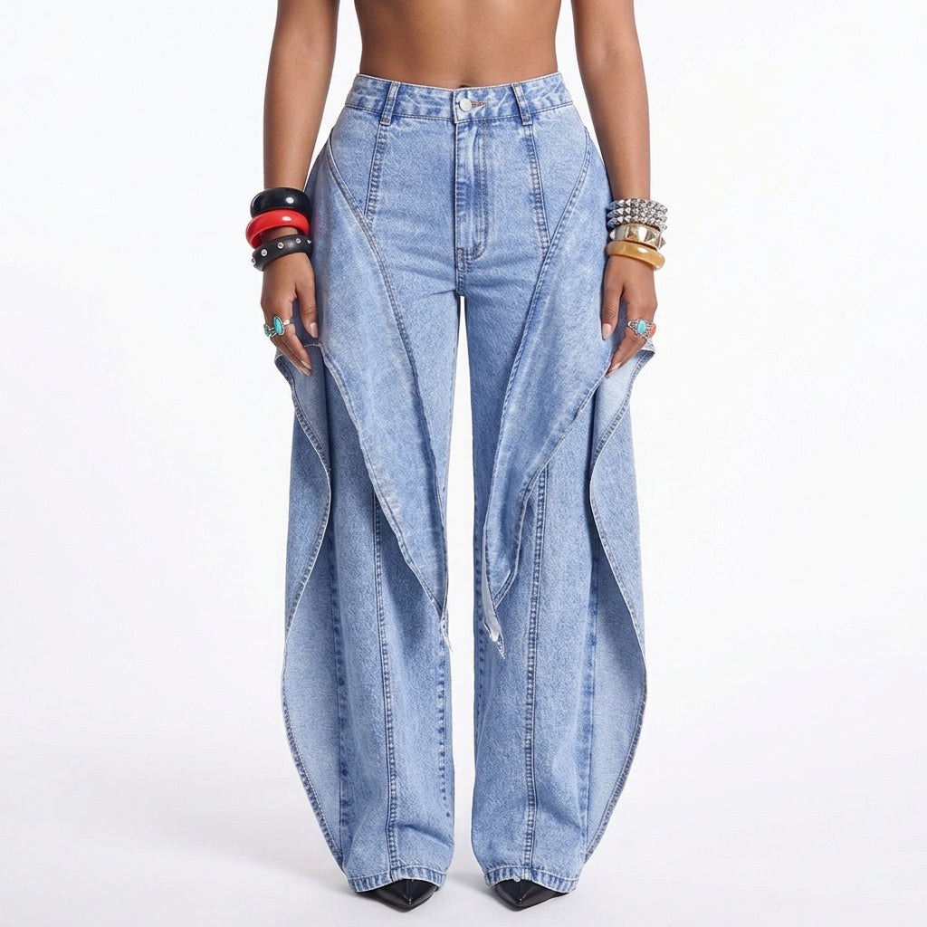 Off Script Draped-Front Wide-Leg Pants