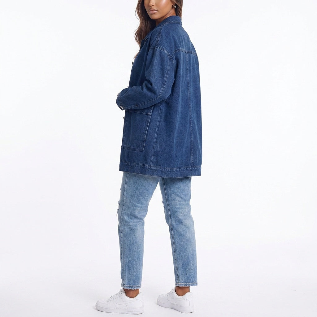 Dropped Shoulder Denim Jacket with Pockets