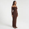 Cocoa Curve Off-Shoulder Ruched Maxi Dress