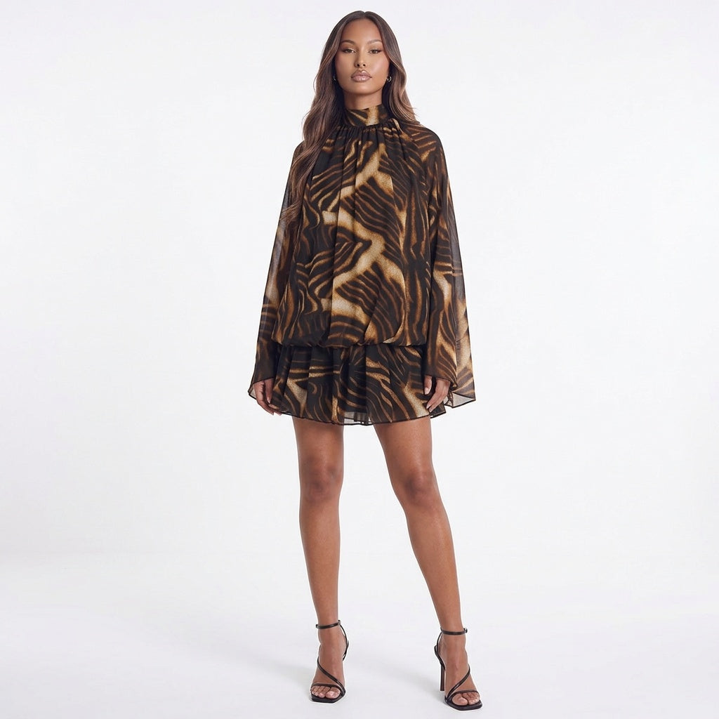 A Little Extra High Neck Ruffled Mini Dress