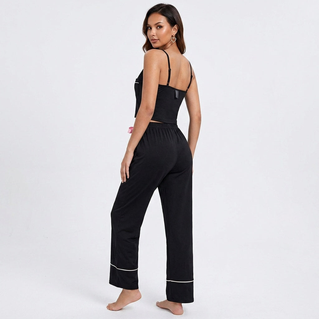 Contrast Trim Cropped Cami and Pants Loungewear Set