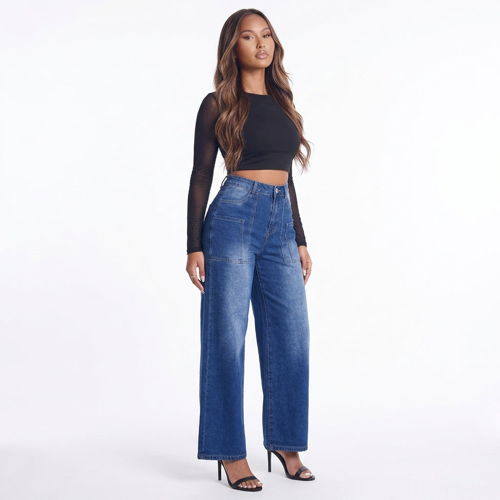High-Waisted Wide Leg Jeans