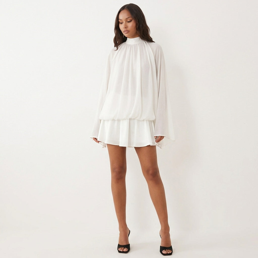 A Little Extra High Neck Ruffled Mini Dress