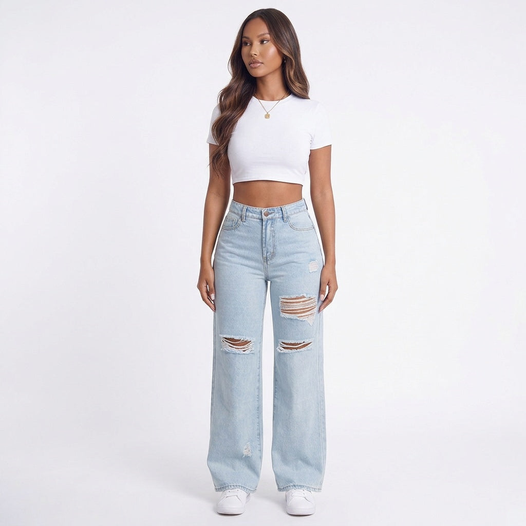 Rough Around the Edges Distressed Wide-Leg Jeans