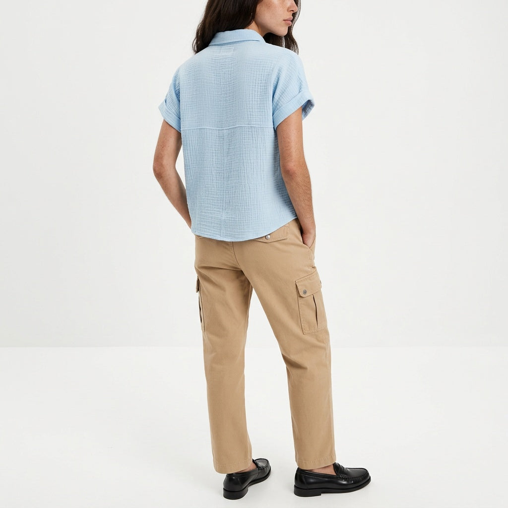 Weekend Away Rolled Sleeve Button-up Top