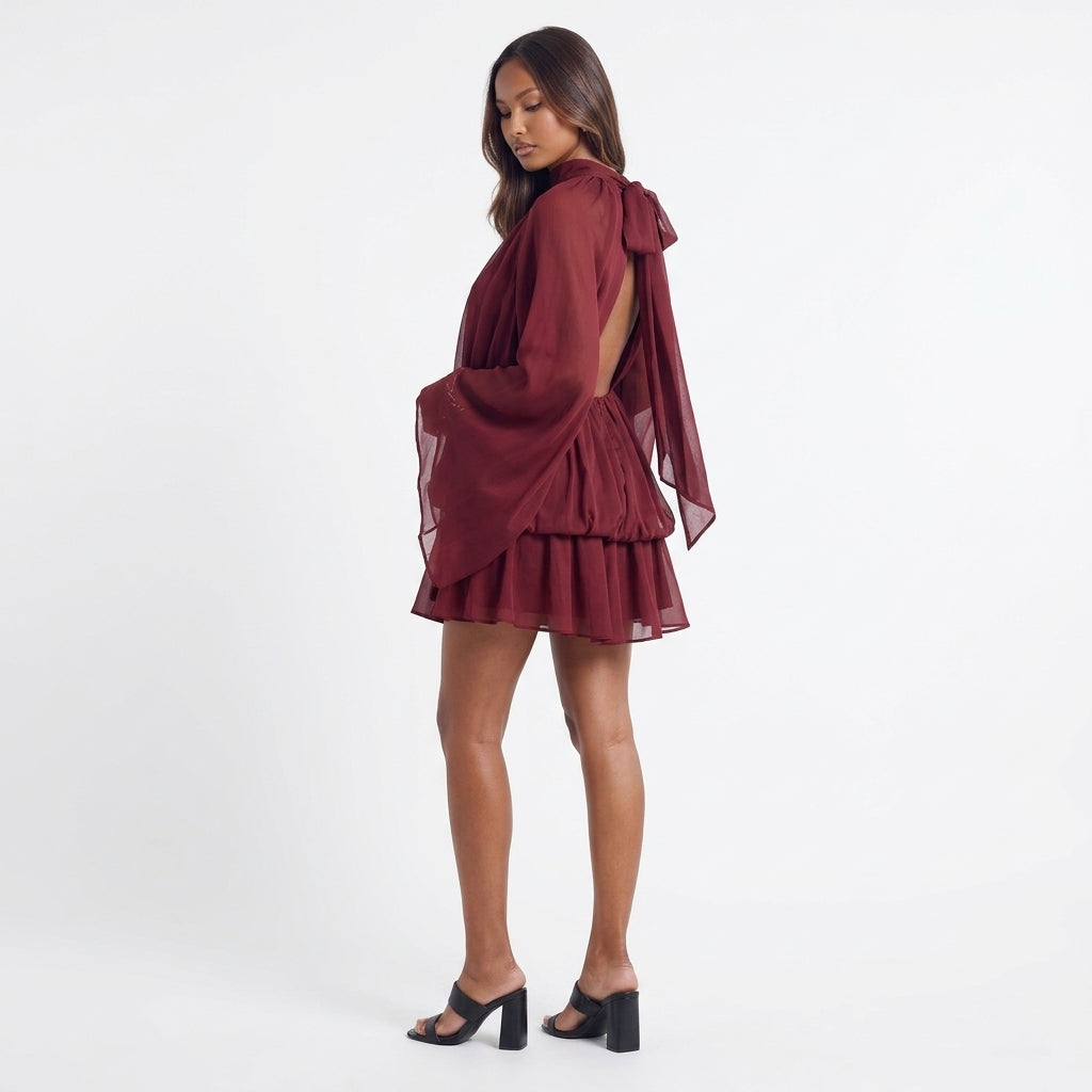 A Little Extra High Neck Ruffled Mini Dress