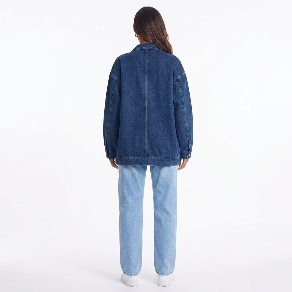Dropped Shoulder Denim Jacket with Pockets