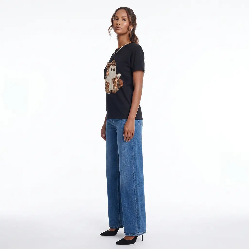Ghost Applique Short Sleeve T-Shirt Plus Size